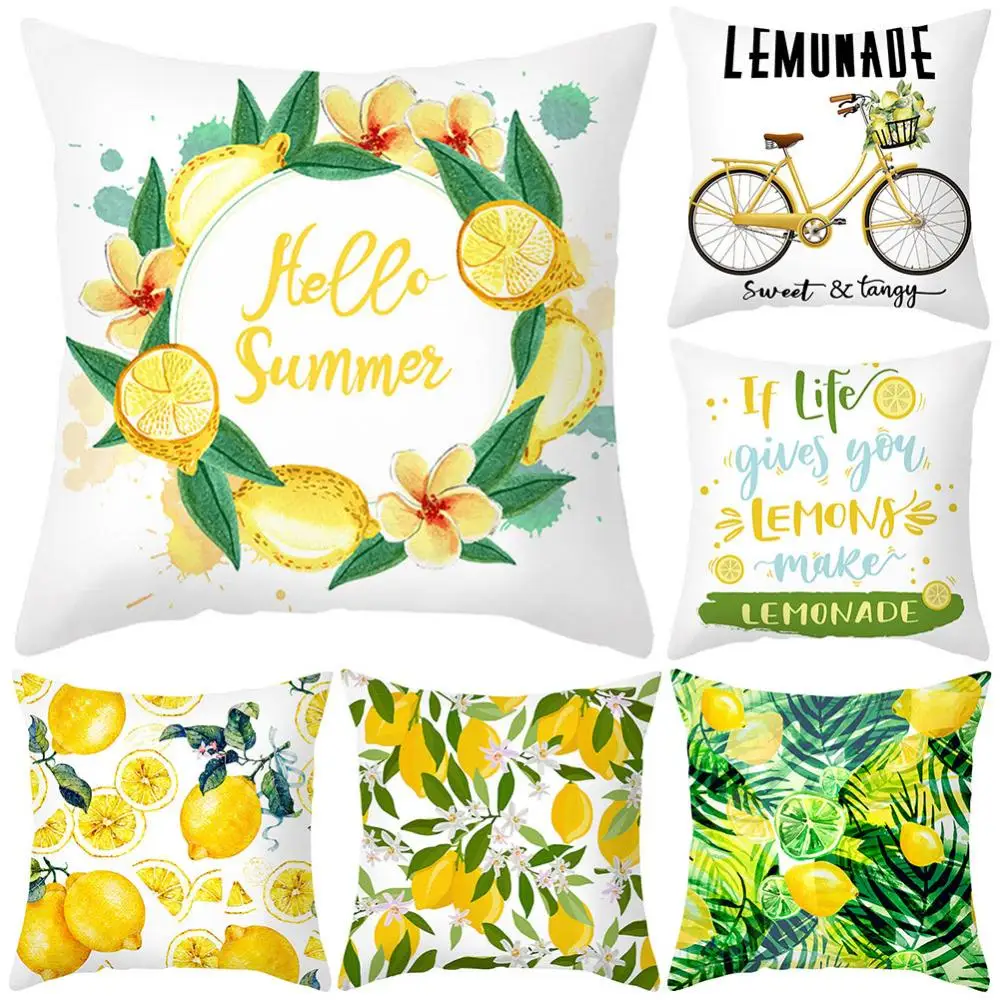 45x45cm Pillow Case Cushion Cover Lemon Orange Print Throw Home Sofa Bed Decor no Pillow Home Sofa Bed