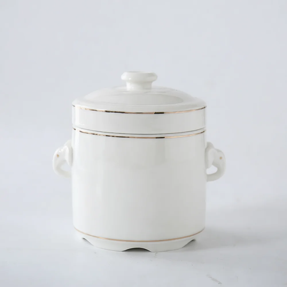 White Porcelain Soup Pot Double Handled Stewing Jar Kitchen Ceramic Boiler Water Bath Steamer Bird Nest Cooking Tool