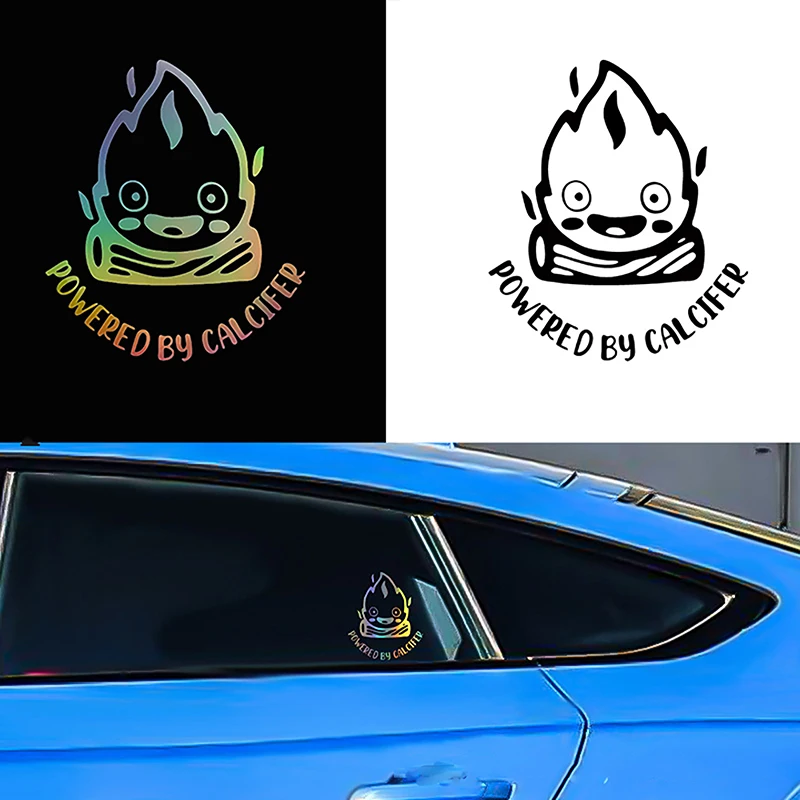 Powered By Calcifer Car Stickers Laser Reflective Decoration For Trunk Windshield Bumper Motorcycle Helmet