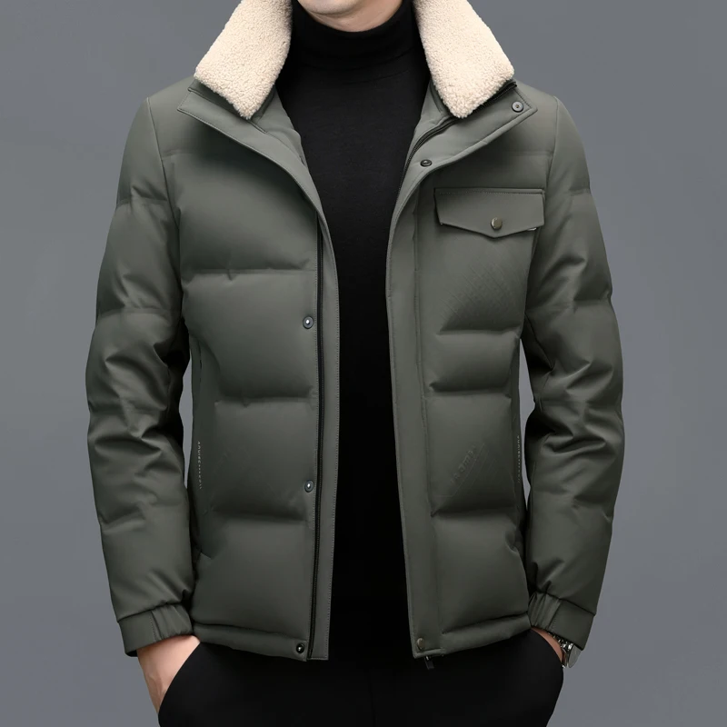 YX-2609 Winter New Men's Thick Down Jacket Short Detachable Hat White Duck Down Warm Casual Business Jacket Youth Handsome Coat