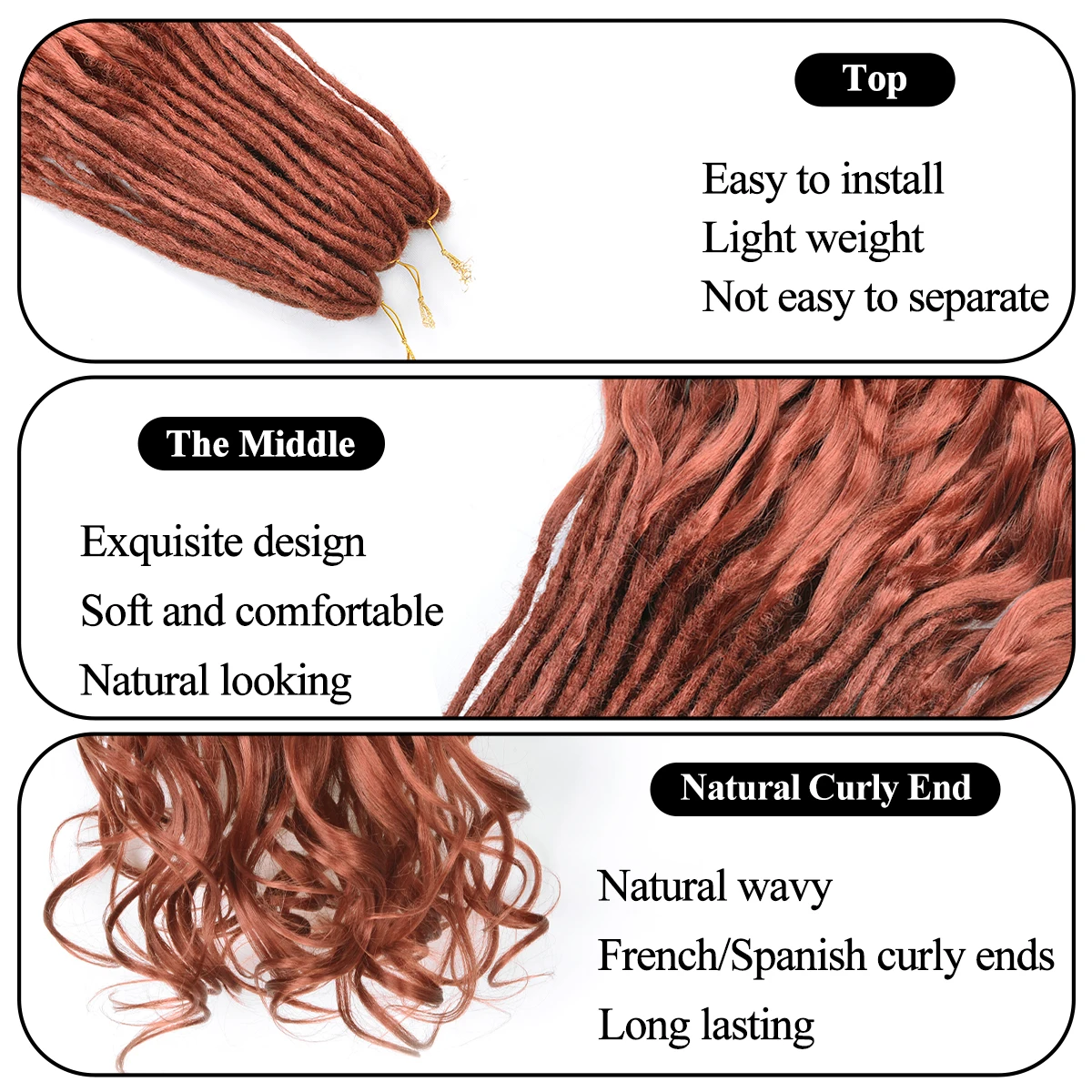 Synthetic Double Ended Dreadlock Extensions For Dreads Handmade Crochet End With French Curly Braiding Hair For Women 26inch