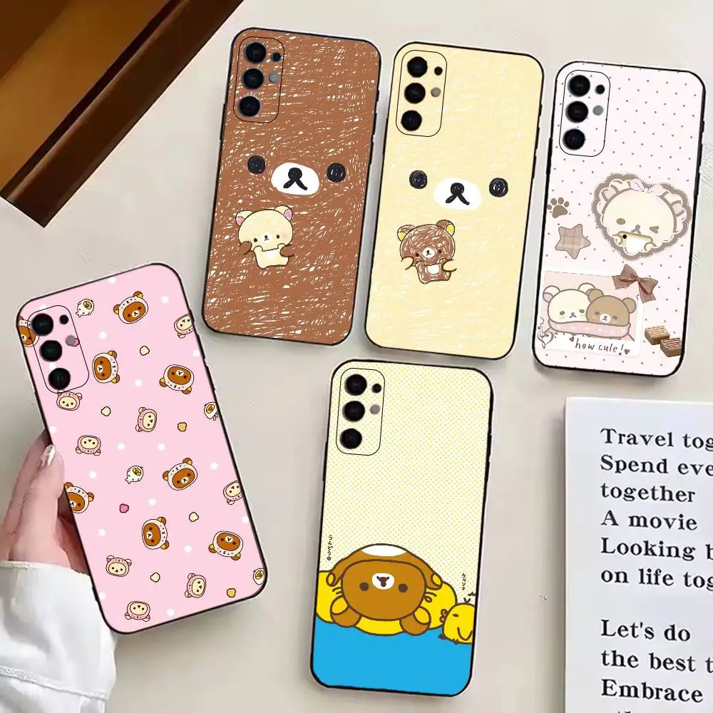 Cute R-Rilakkuma Bear Phone Case Black Silicone Soft For Samsung S25,S24,S21,S22,S23,S30,Ultra,S20,Plus,Fe,Lite