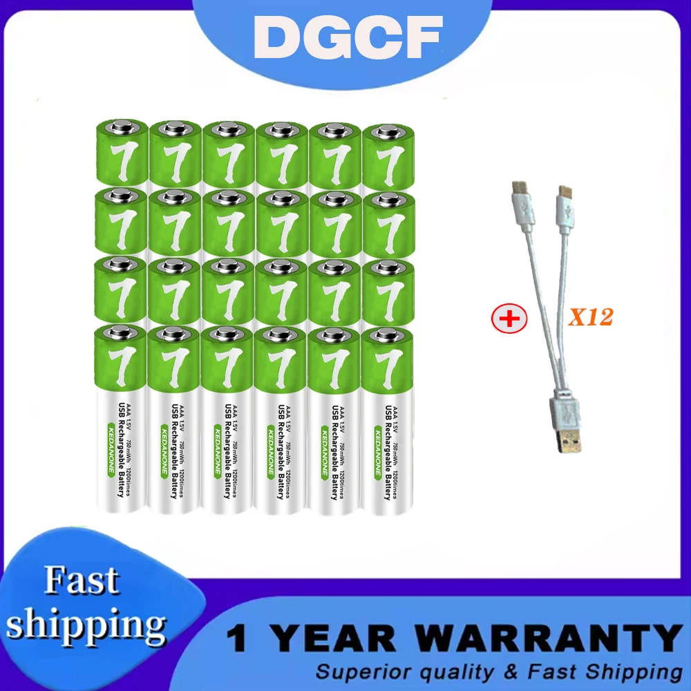 

1.5V AAA Rechargeable Battery 750mWh Rechargeable AAA Battery Lithium Polymer Battery Quick Charging by Type-C USB Cable