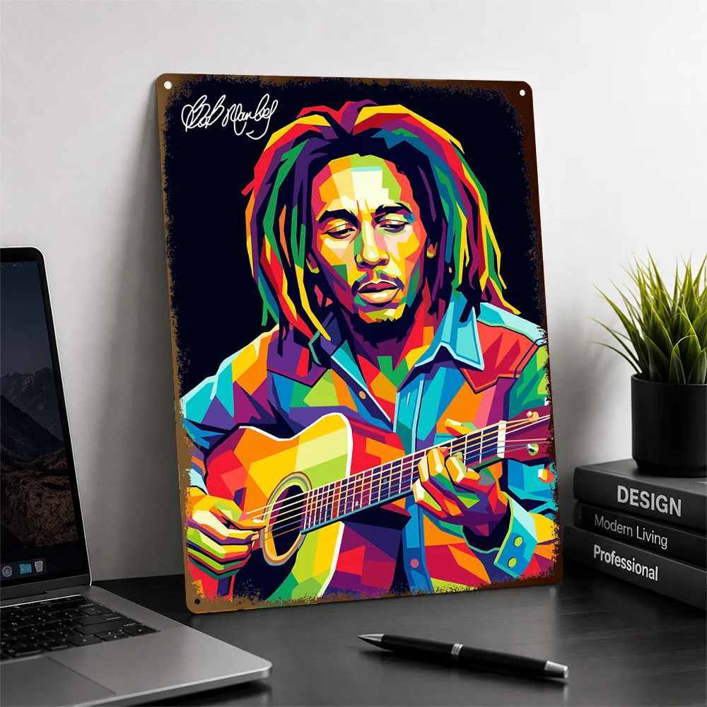 Bob Marley Pop Portrait Aluminum Poster Personalized Metal Sign Jamaican Icon Tribute Wall Art For Bedroom And Creative Studio