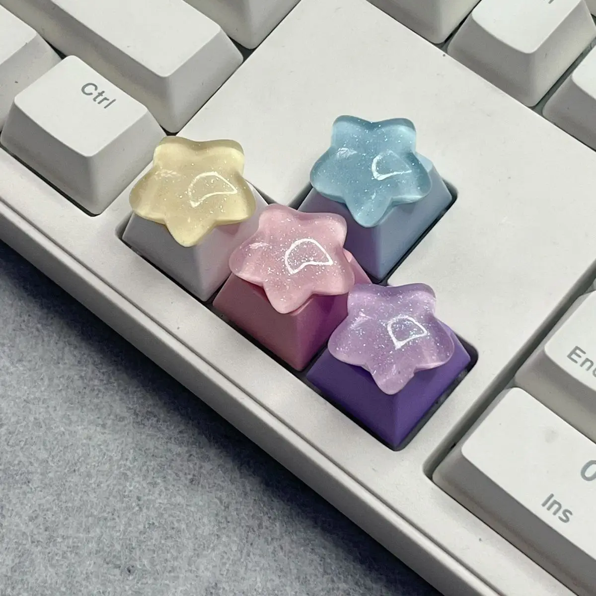4pcs Star Pink Yellow Transparent Star R4 Height Stereoscopic Positioning Direction Key Mechanical Keyboard Special Key