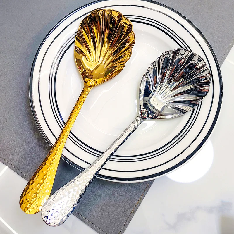 18/10 Hammer patterned Shell Spoon Heavy duty Stainless Steel Public Spoon Restaurant Hotel Dining Large Soup Spoon