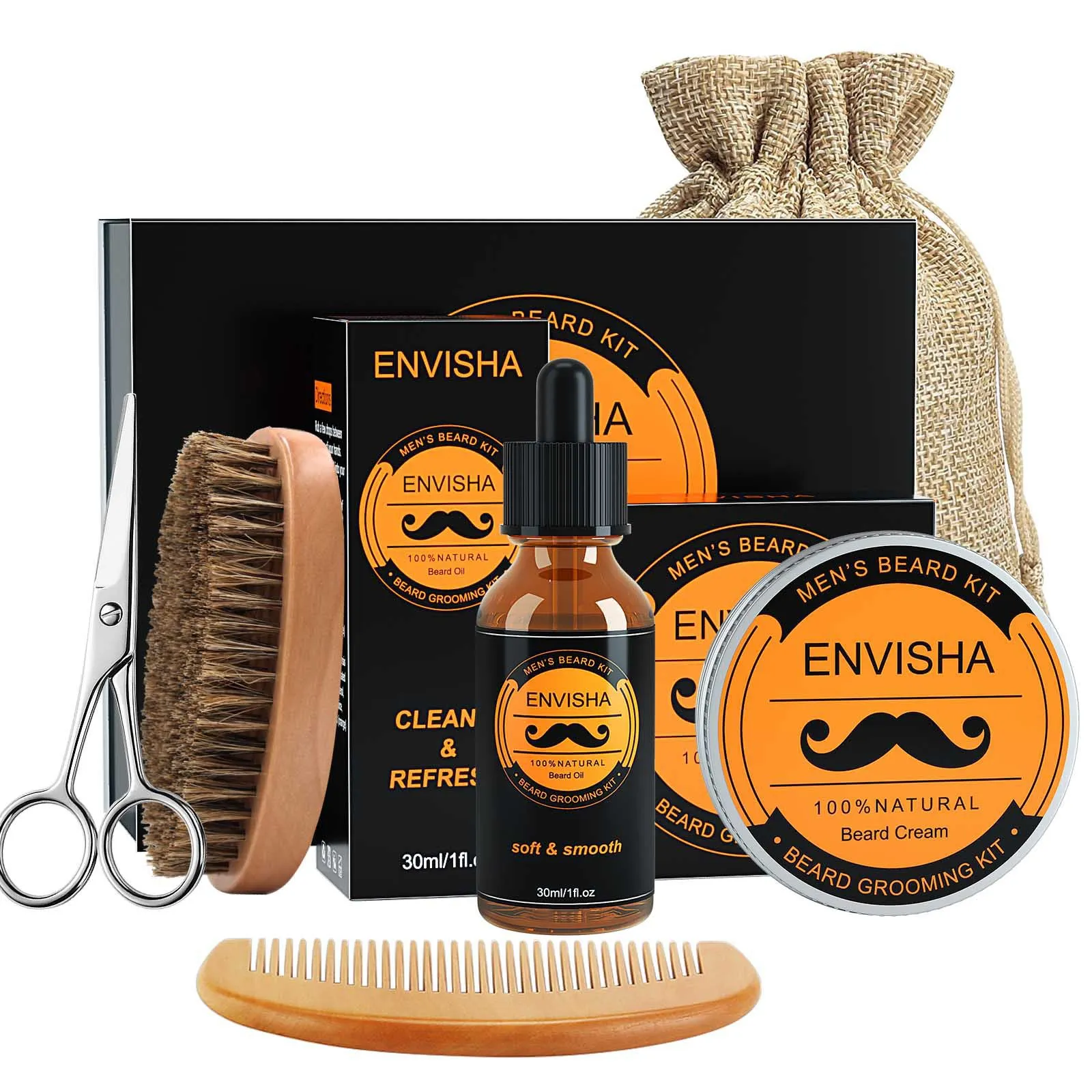 Men's Beard Care Kit: Comprehensive 6Pcs Set with Essential Oil, Moisturizing Wax,Brush, Comb & Styling Scissors