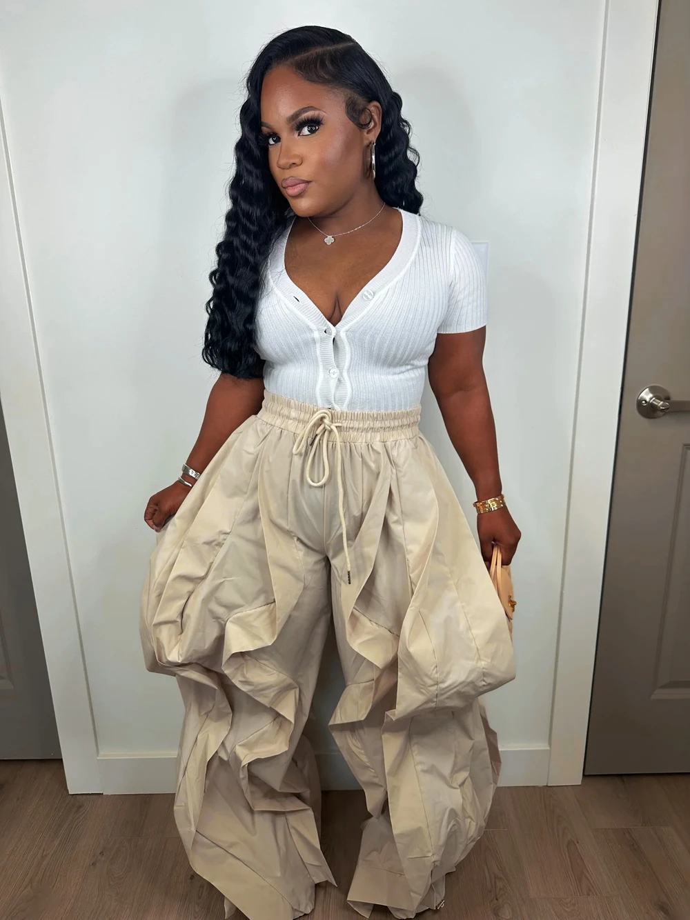 Summer Fashion 2025 Women Ruffle Print Cargo Pants Casual New Female Streetwear Joggers Elastic High Waist Loose Latern Trousers - Image 4