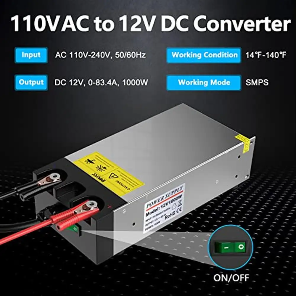 12V DC Power Supply Converter Max 83.4A AC to DC SMPS Transformer LED Display CCTV 3D Printer Car Stereo Radio PCP Compressor