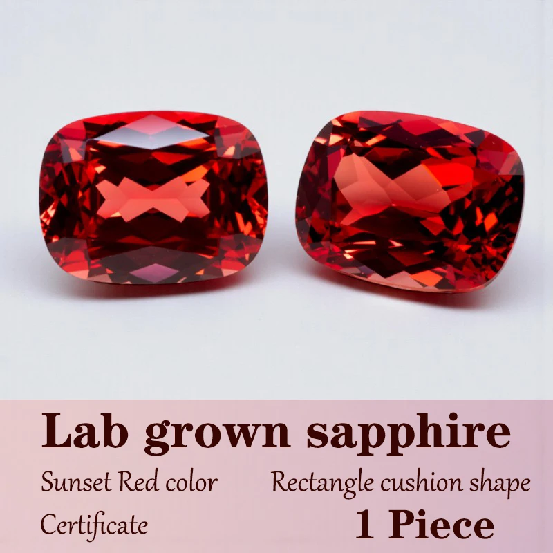 

Rectangle Cushion Cut Sunset Red Color Lab Grown Sapphire Wholesale for DIY Advanced Jewelry Making Materials with Certificate
