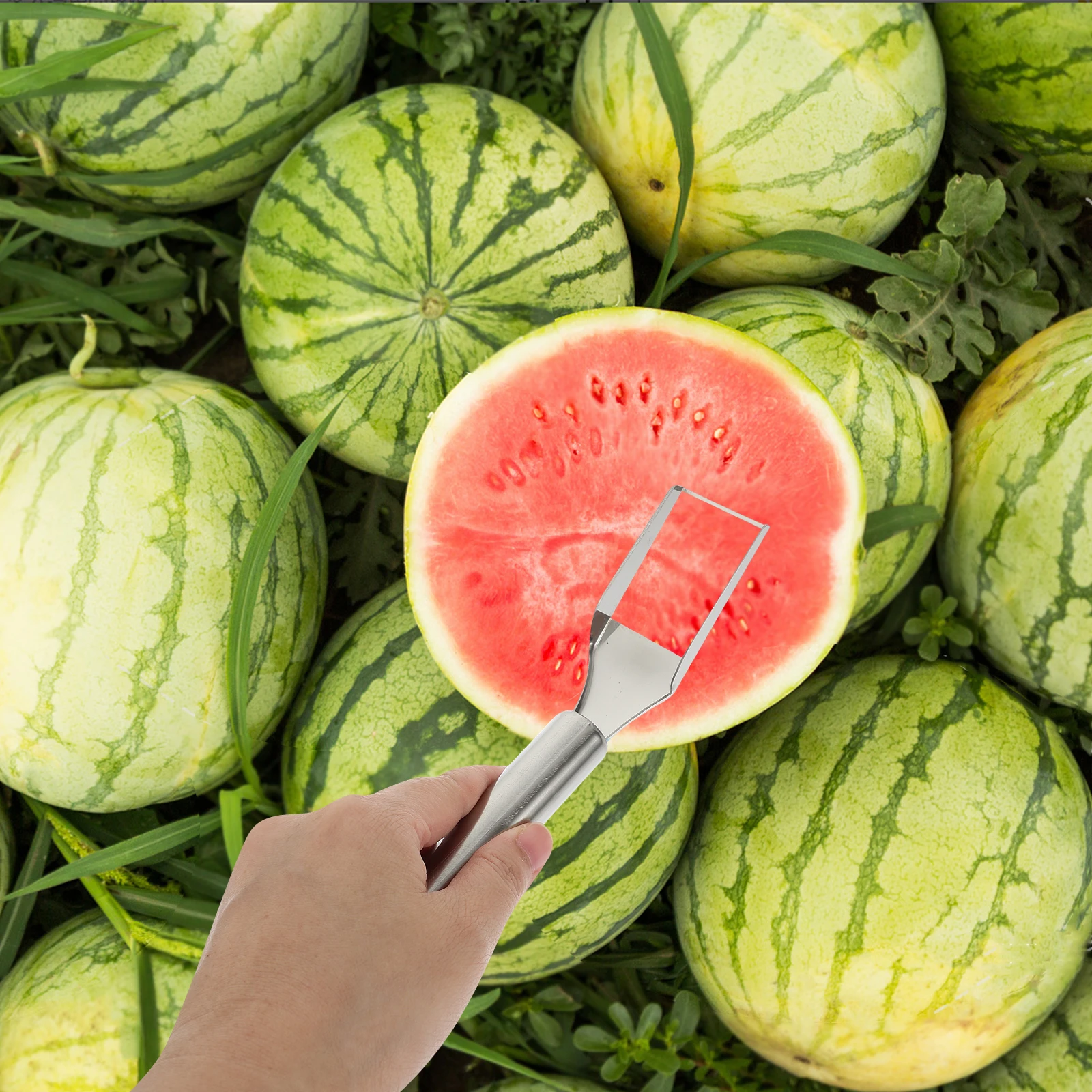 

Watermelon Cutter Stainless Steel Fruit Fork Portable Kitchen Watermelon Slicing Tool Gadget Melon Cube Cutter Household Tool