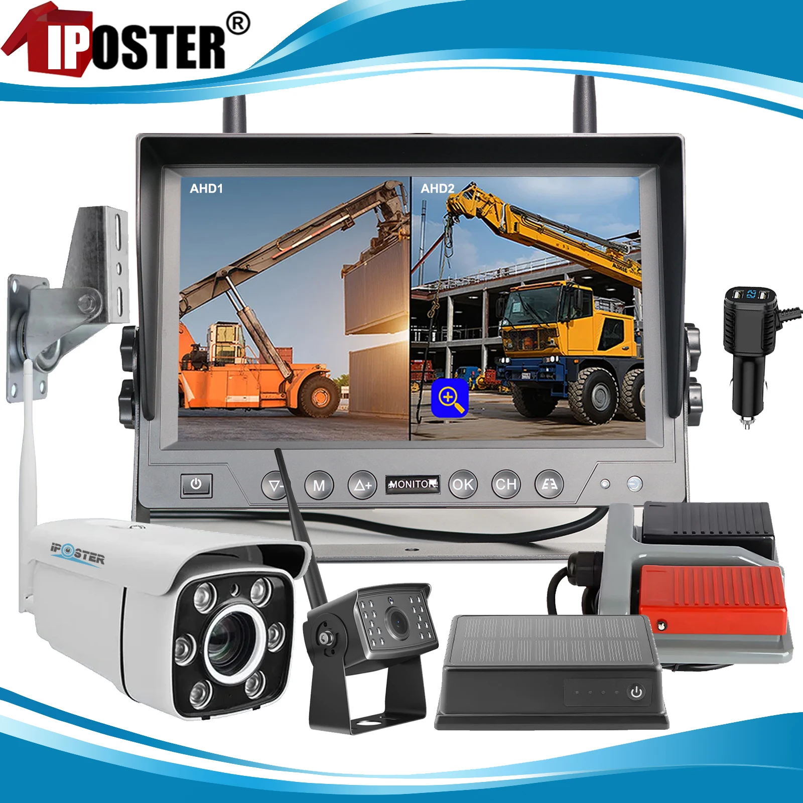 

iPoster 9 Inch IPS Screen DVR Monitor with 1080p 30x Optical Zoom Wireless Camera Digital Signal For Crane/tower crane/forklift