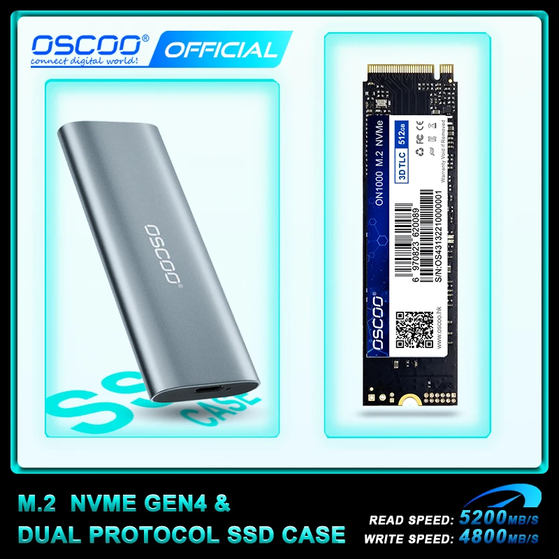 OSCOO-unidad interna de estado sólido para ordenador portátil, carcasa de SSD NVME M.2, 1tb, 4,02280 PCIE, NVMe/NGFF SATA, caja de HDD de 10Gbps