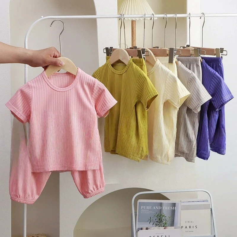 

2Pcs/set Summer Children's Cool Feeling Short Sleeved Set Thin Home Clothes Boys Girls Baby's Summer Pajamas and Sleepwear Set