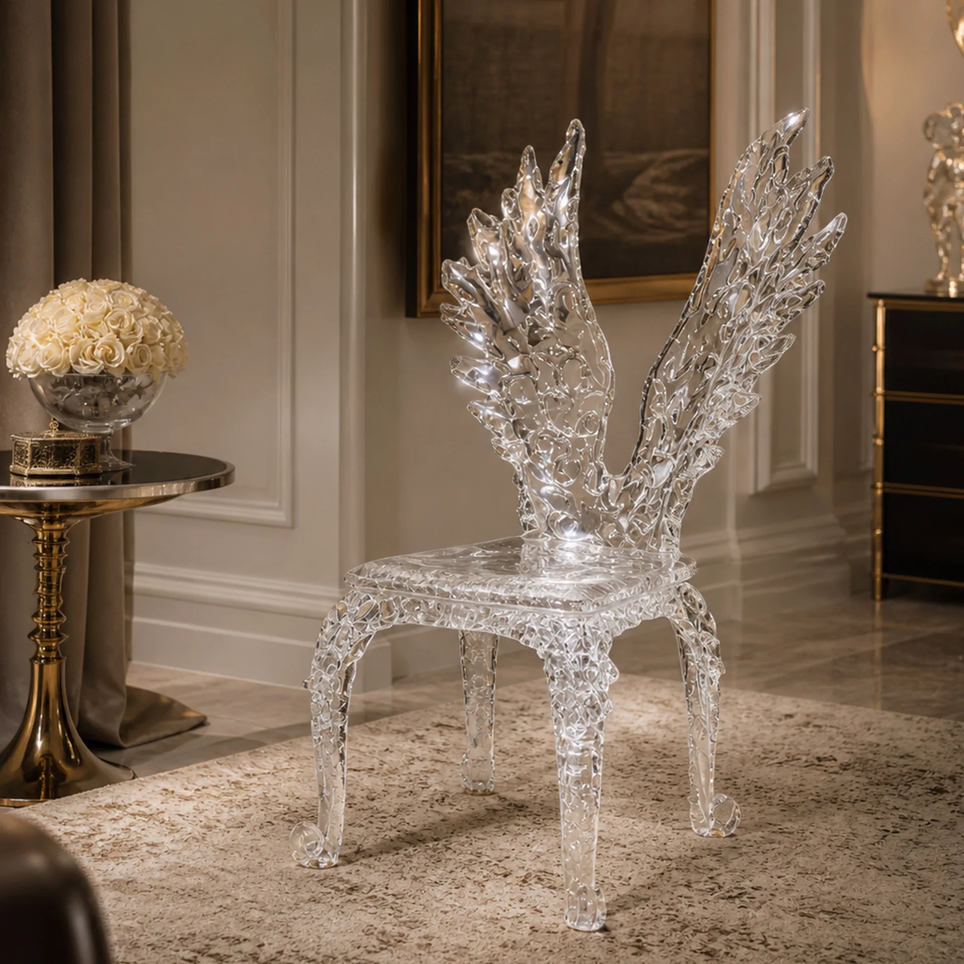 High End clear Resin High Back Dining Chair Platinum Crystal Queen Chair for Outdoor Patio Wedding Villa Decoration