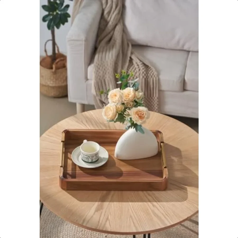 17x13 صينية تقديم خشب السنط مع مقابض معدنية صينية عثمانية مزخرفة لطاولة القهوة الإفطار في السرير شمعة عرض النمل