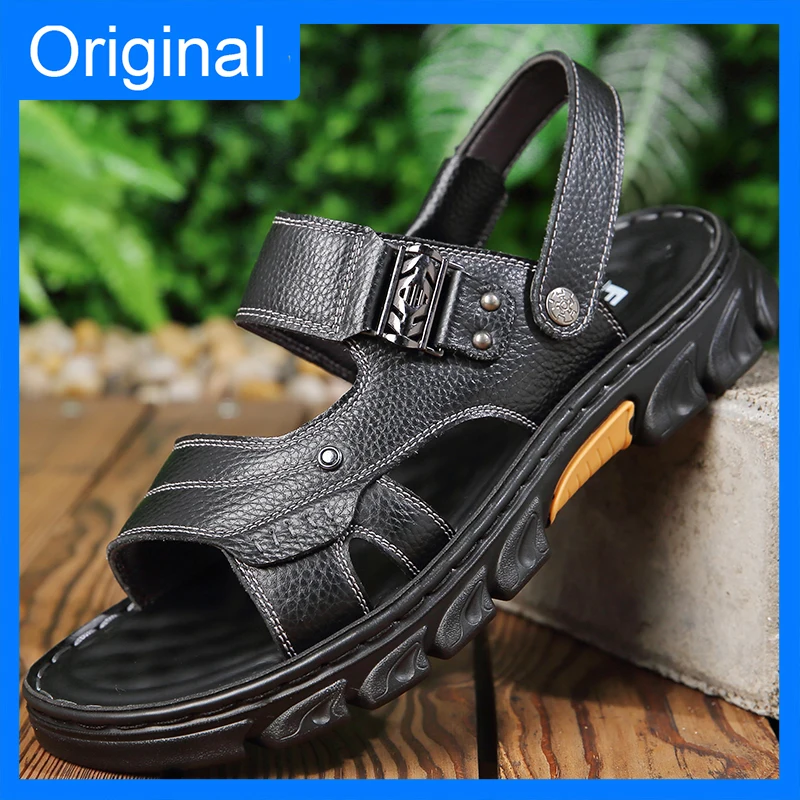 Men Sandals Summer New Outdoor Casual Lightweight Beach Shoes Open Toe Hollow Leather Breathable Comfortable Sandals for Men