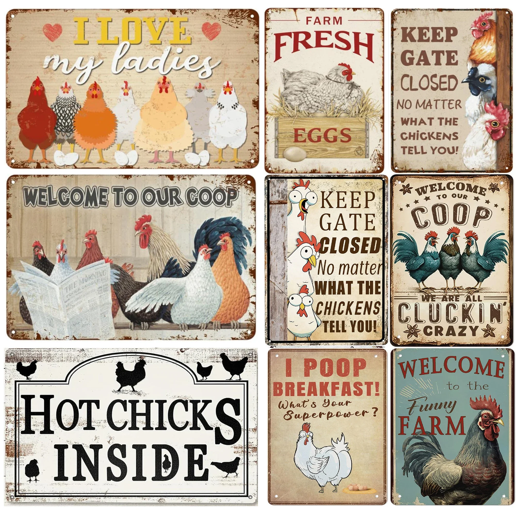 Chicken Coop Metal Signs-Chicken Accessories for Coops,Chicken Coop Decor Aluminium Sign Chicken Gifts for Chicken Lovers12X8
