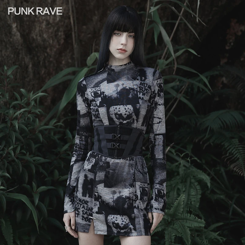 PUNK RAVE Women's Futuristic Sense Cool Waistband Has Adjustment Buckle Punk Female Accessories Slim Body Black Girdle