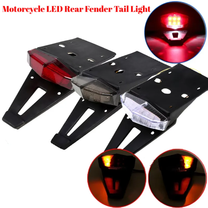 

Motorcycle LED Tail Light Rear Fender Stop Brake Lights License Plate Light Bracket Holder Universal 12V For Scooter Street Bike