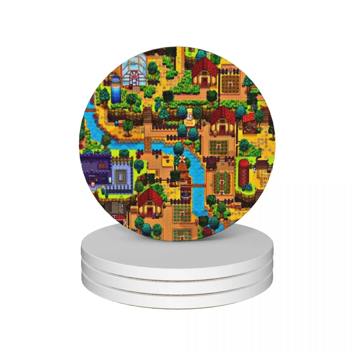 

Stardew valley map Ceramic Coasters (Set of 4) set cute table decoration and accessories plate Coasters