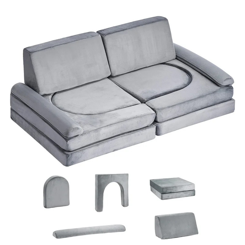 

Modular Kids Play Couch Sectional Toddler Sofa with Armrests 10-Piece Gray