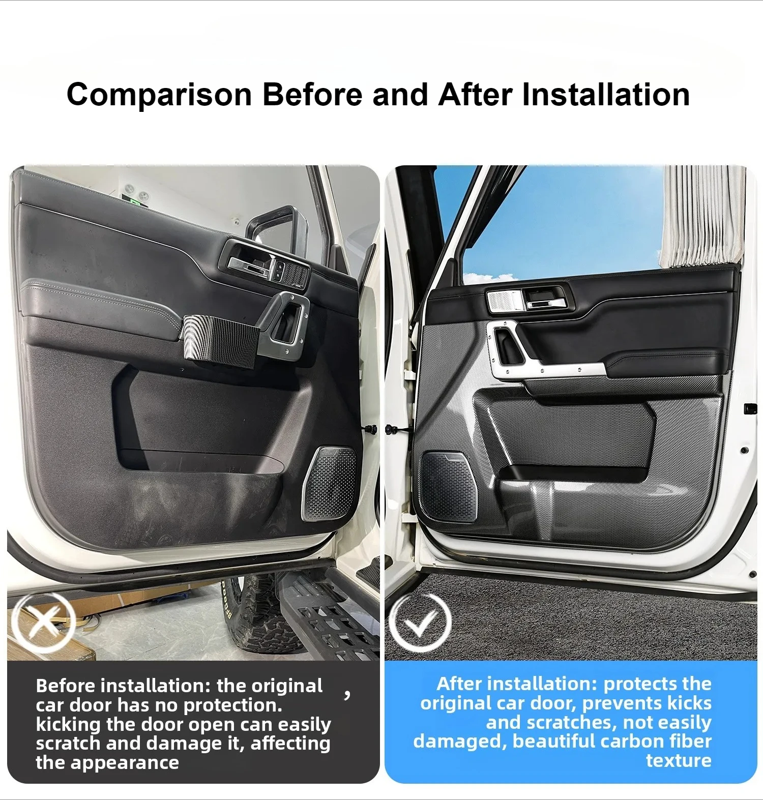 ل BAIC BJ 212 T01 2024 باب السيارة ركلة لوحة حماية ألياف الكربون نمط ركلة الوسادة الداخلية تعديل الملحقات