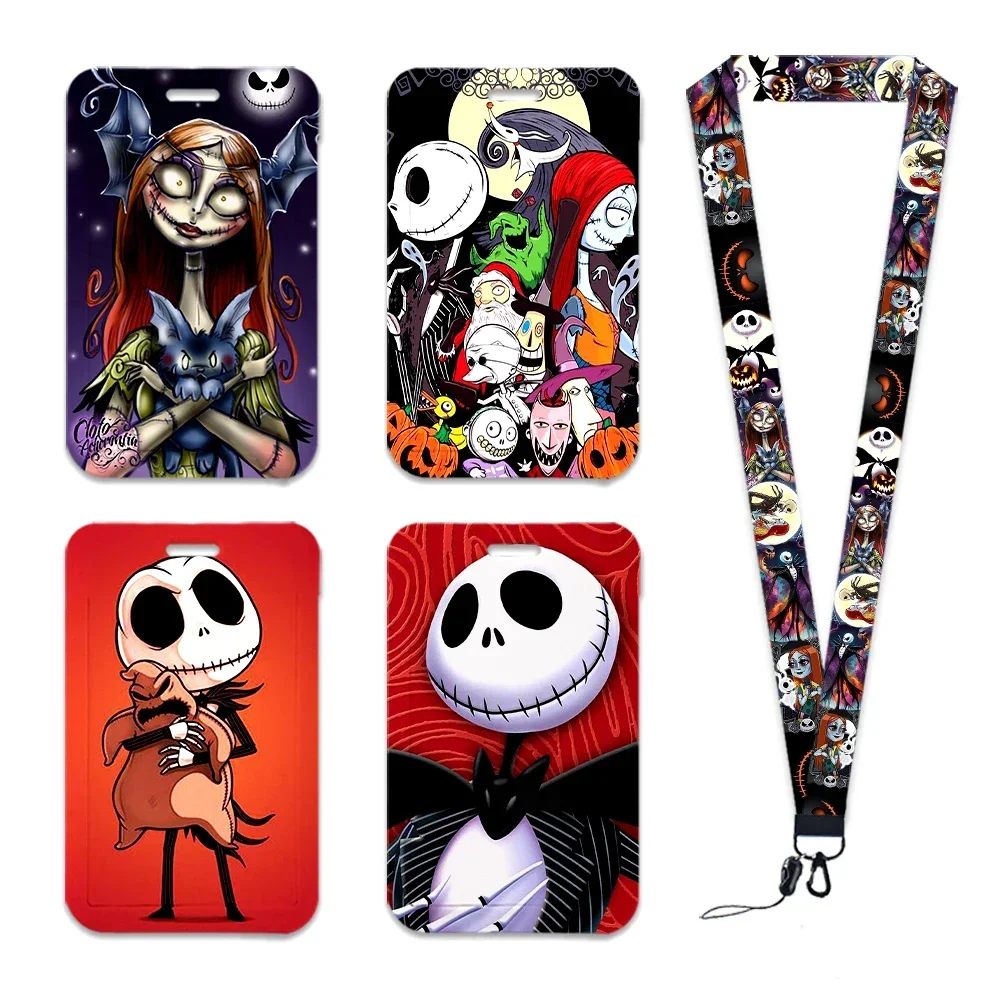 The Nightmare Before Christmas Jack Sally Lanyards Keychain Card Badge Holder ID Credit Card Pass Hang Rope Halloween Gift