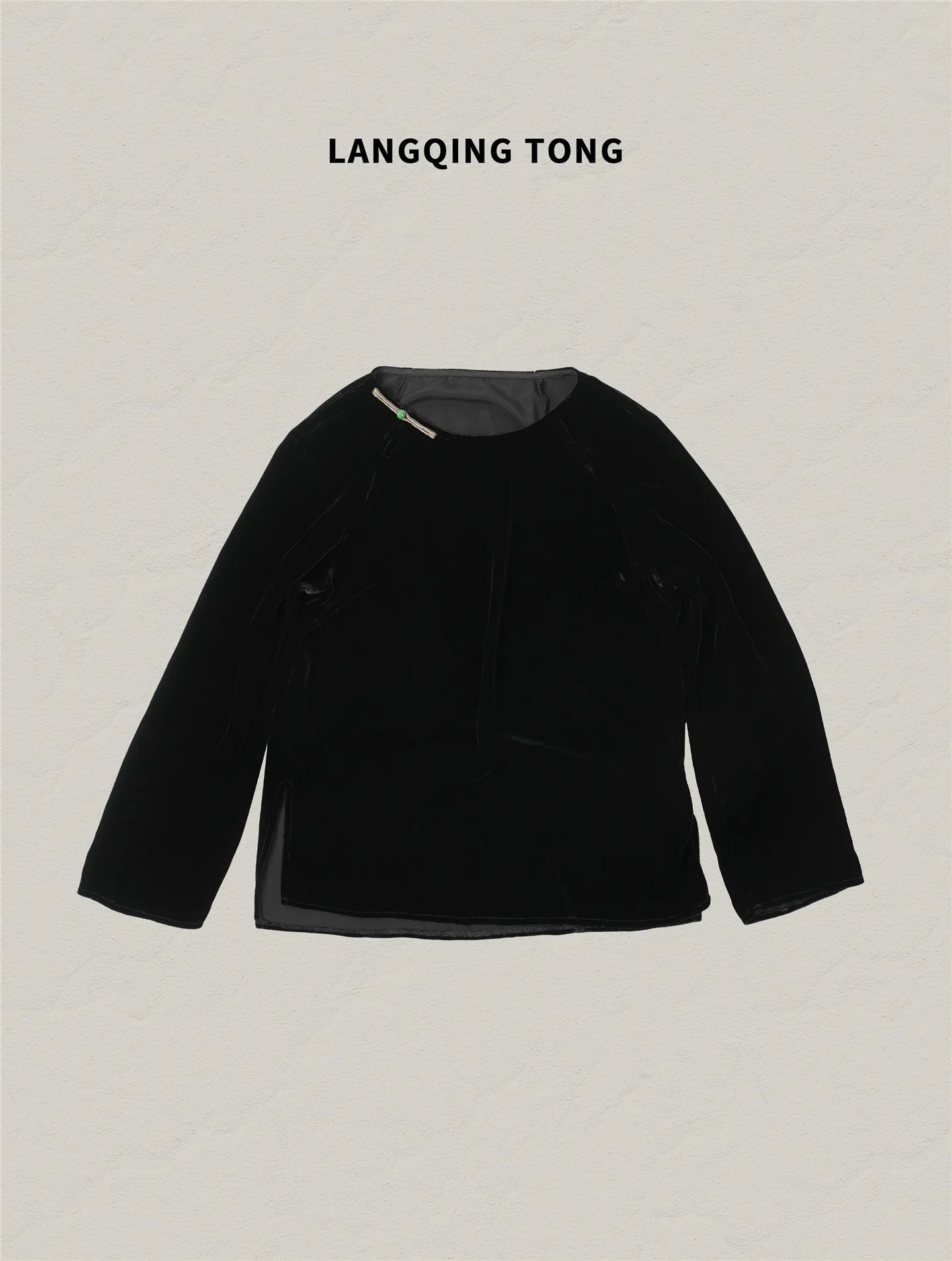

Black Silk Velvet Long Sleeve Chinese Style Women's Shirt One Button Fashionable Summer New Arrival by LANGQING TONG