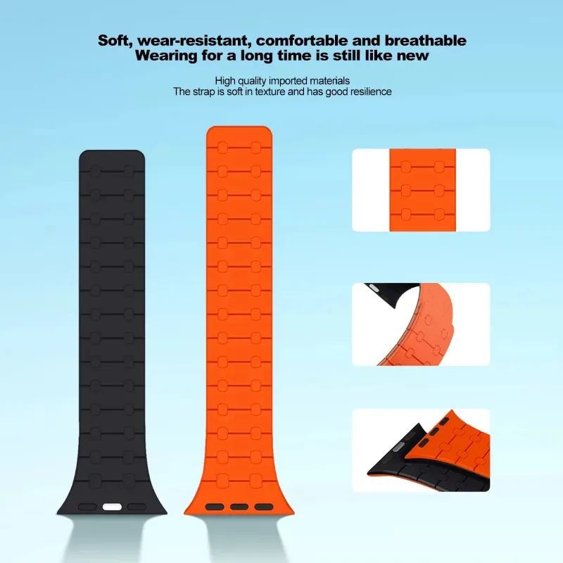 Магнитный силиконовый ремешок-петля для Apple Watch Ultra 2 49 мм 45 мм 44 мм 42 мм 46 мм 40/41 мм Модный браслет iWatch 10 9 8 7 6 5 4 SE