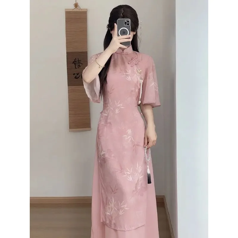 

New Chinese Pink 2025 New Slim and Slim Summer Dress