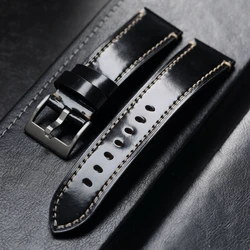 Handmade Vintage Leather Bracelet 20 21 22MM Black Soft Thickened Genuine Leather Watchband Men Soft Premium Japan Straps