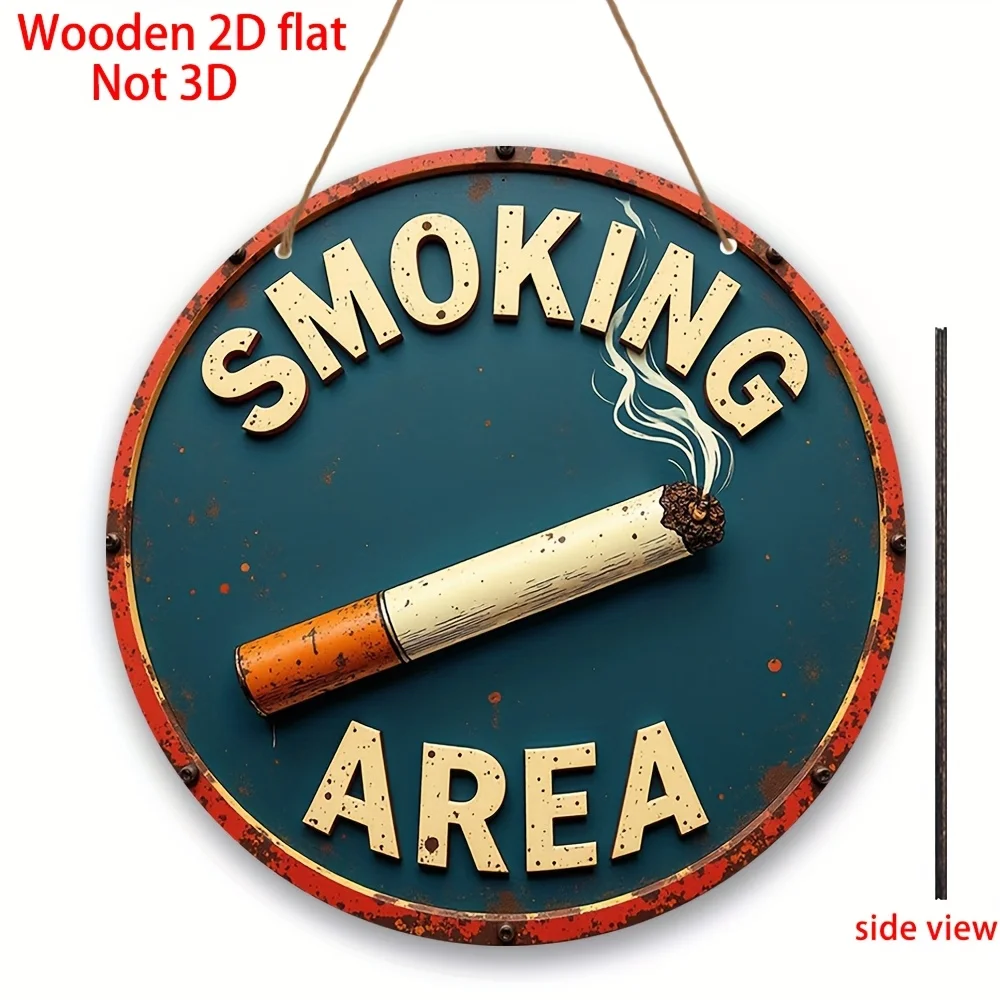 2D Flat, 1pc Smoking Area Sign - Vintage Smoking Decoration with Cigarette Graphic - Teal Background - Recycled Artificial Wood