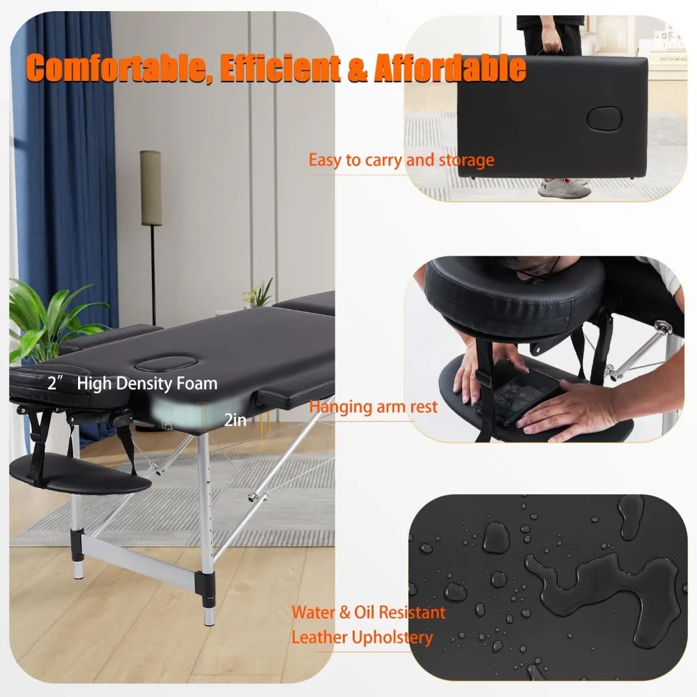 

Portable Massage Table, 84 Inch Massage Bed with Neck Stretcher Adjustable Lash Bed Massage Bed Tattoo Table