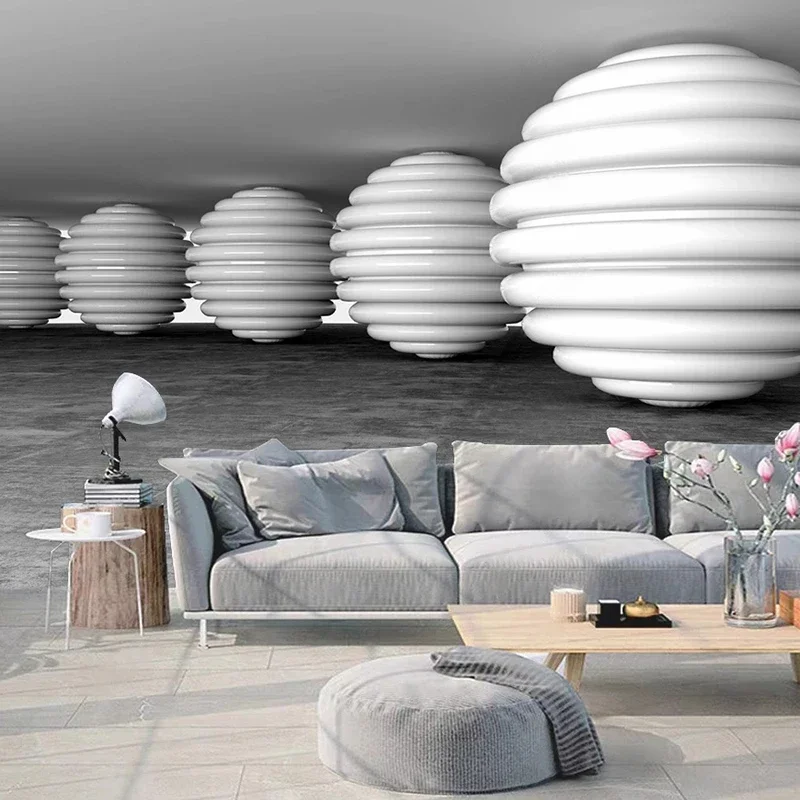 Custom Mural 3D Stereoscopic Circle Ball Pattern Wallpaper Geometric Abstract Space Decoration Wall Paper Papel Pintado De Pared
