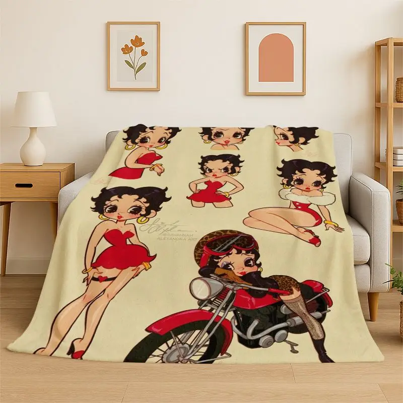 Cute B-Betty Girl B-Boop Cartoon Flannel Blanket,Ultra Soft Warm Plush Throw for Home Bedroom Bed Sofa Cover Office Picnic Gift