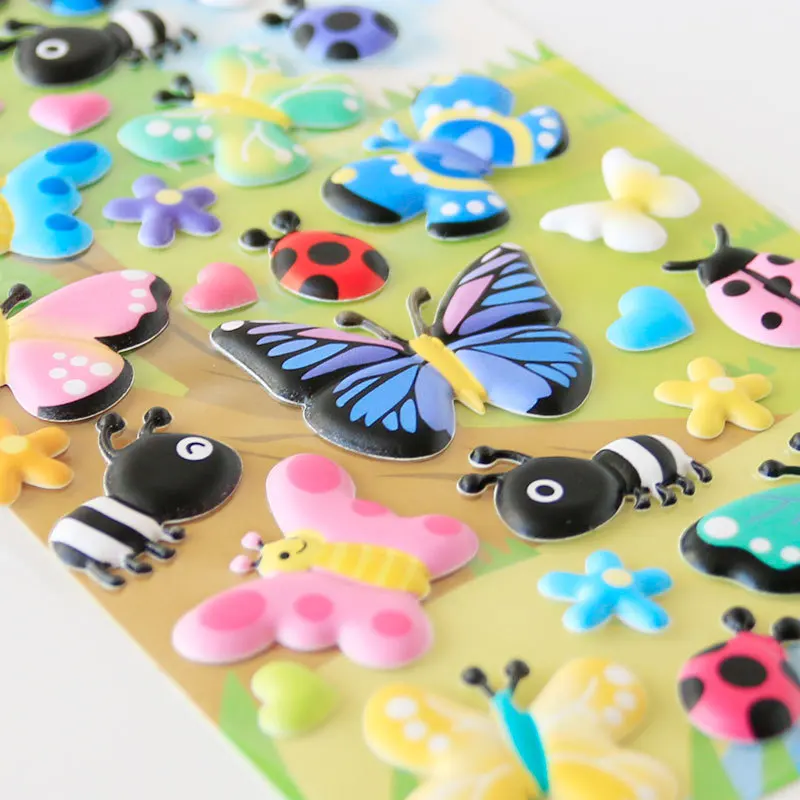 4 pcs/lot Kawaii Vivid Colorful Butterfly Ladybug 3D Puffy Sticker Cute Sticker Sheet Diy Scrapbooking Stationery Decor