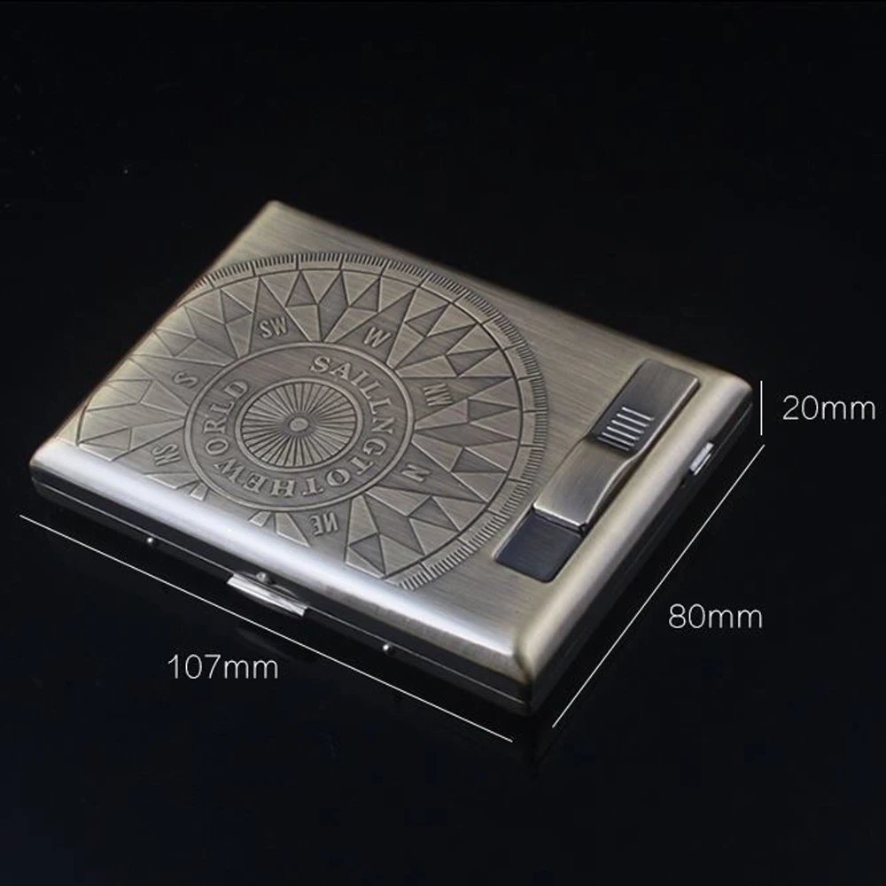 80mm L Metal Cigarette Smoking Case Box With USB Recharge Lighter Tobacco Holder Cigarettes Pack Cover Storage Box Men\'s Gadget