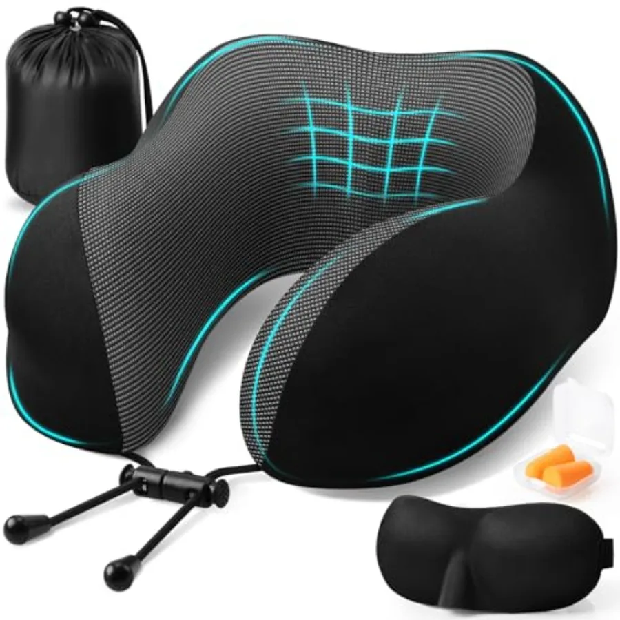 

Дорожная подушка для сна в самолете с поддержкой из пены с эффектом памяти Регулируемая застежка и съемный чехол В комплект входит маска для глаз Беруши