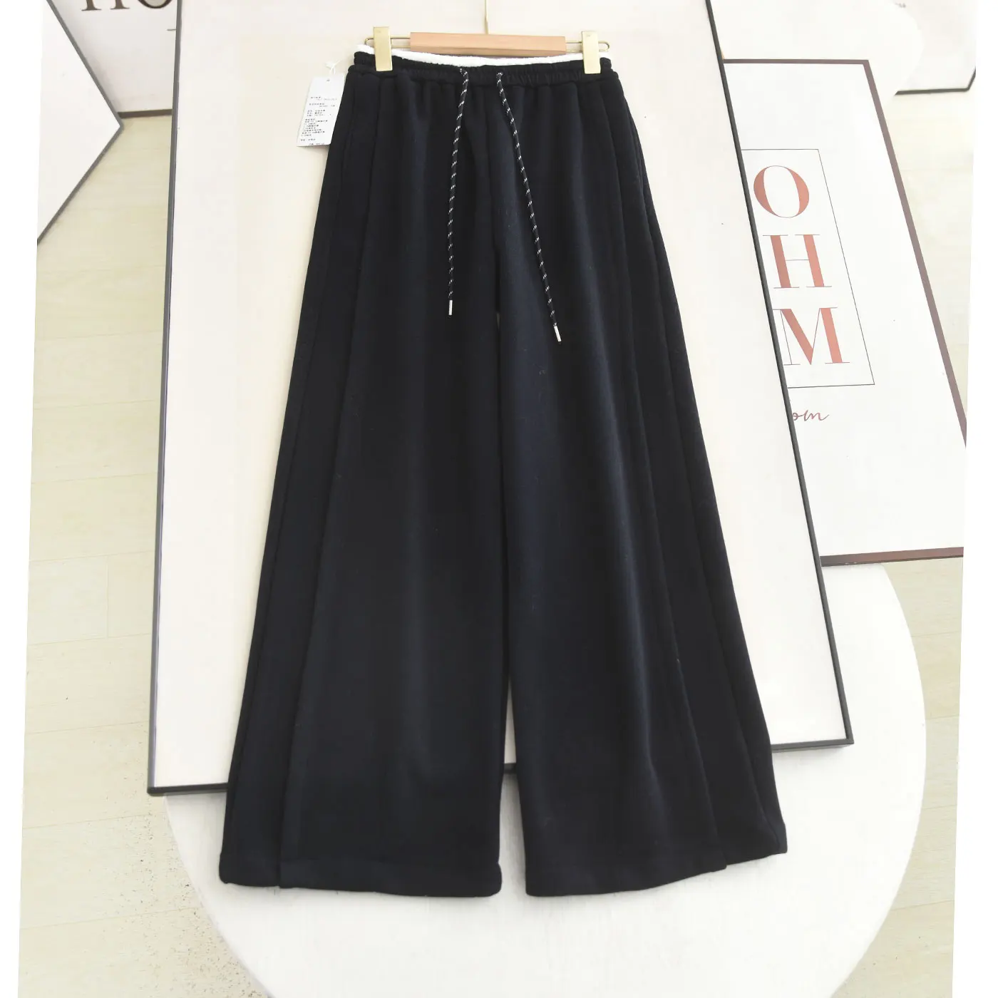 

Casual High Waist Wide Leg Pants Thiened Fce Dstring Trousers k Blue Winter Women's Faion Comfortable Leisure Pants