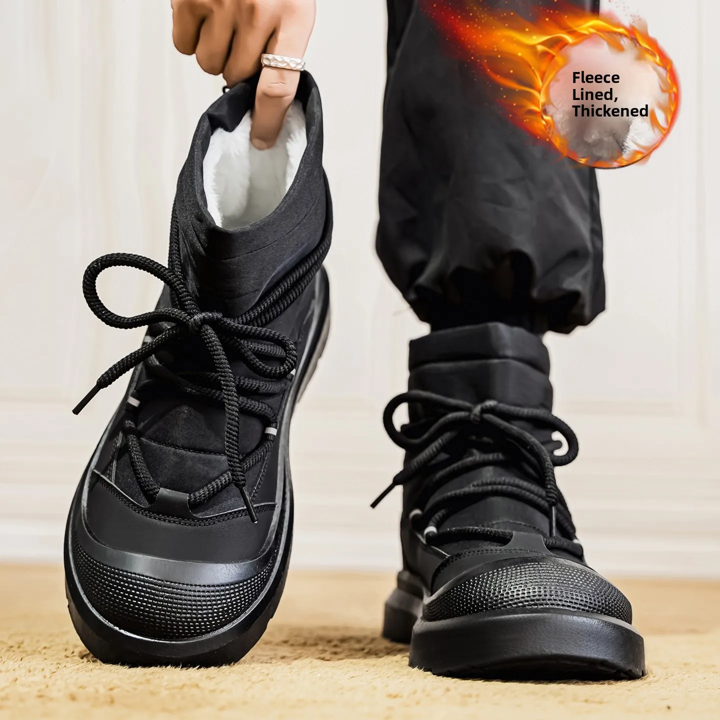 

Мужские зимние ботинки для активного отдыха, утепленные мехом, высокие, на толстой подкладке из хлопка