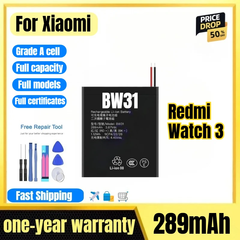 BW31 for Xiaomi Redmi Watch 3 Watch Battery 0 Cycle High Quality High Capacity Replacement Bateria Grade A Cell with Tools