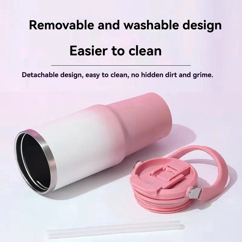 890ML Travel Thermos Water Bottle Stainless Steel Thermos Cup with Straw  Keep Cold and Hot Car Coffee Cup Portable Vacuum Flask