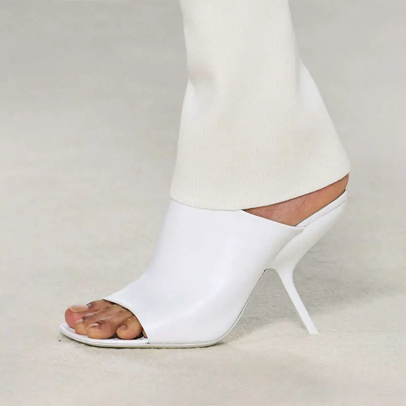 

Тонкие лакированные кожаные тапочки на высоком каблуке, круглые сандалии большого размера с открытым носком, однотонная женская обувь из мягкой кожи, Sandalias Mujer