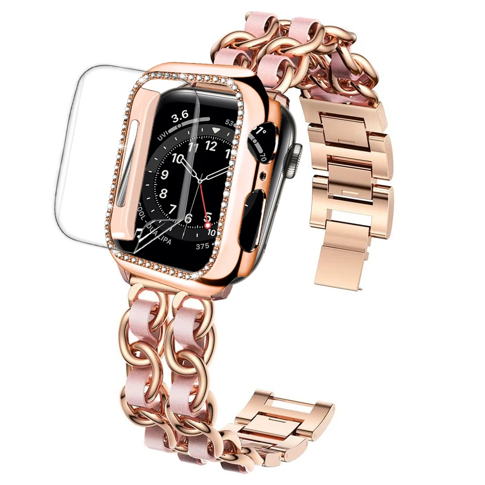 Women bracelet for apple watch se series 6 5 4 40mm 44mm case for iwatch 3 42mm 38mm strap + Bling Cover + soft screen protector