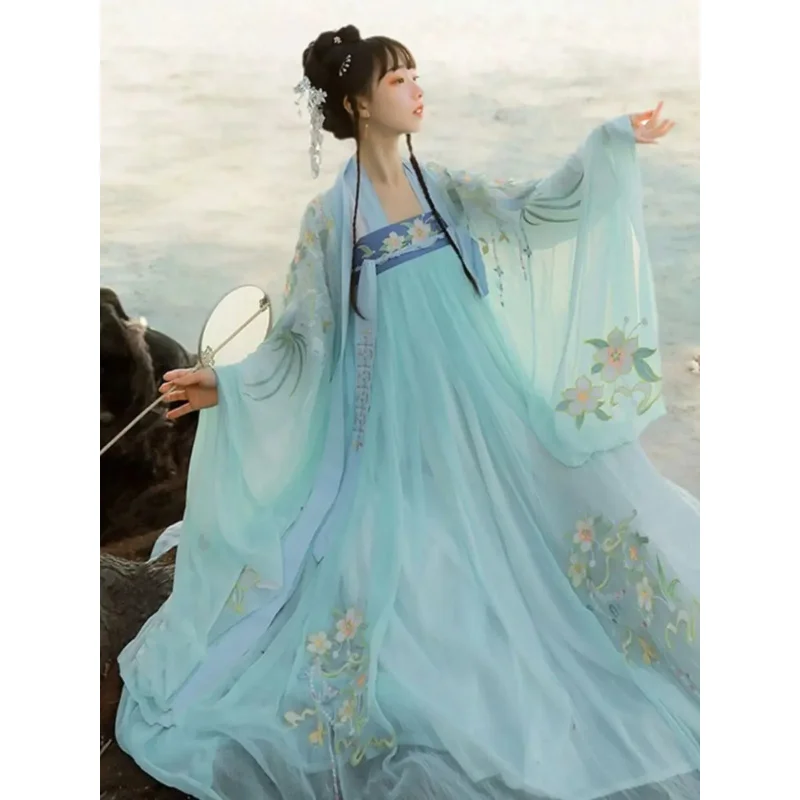 Gaun Hanfu Wanita Pakaian Kostum Cosplay Peri Wanita Hanfu Bordir Tradisional Tiongkok Kuno Gaun Hanfu Musim Panas Wanita