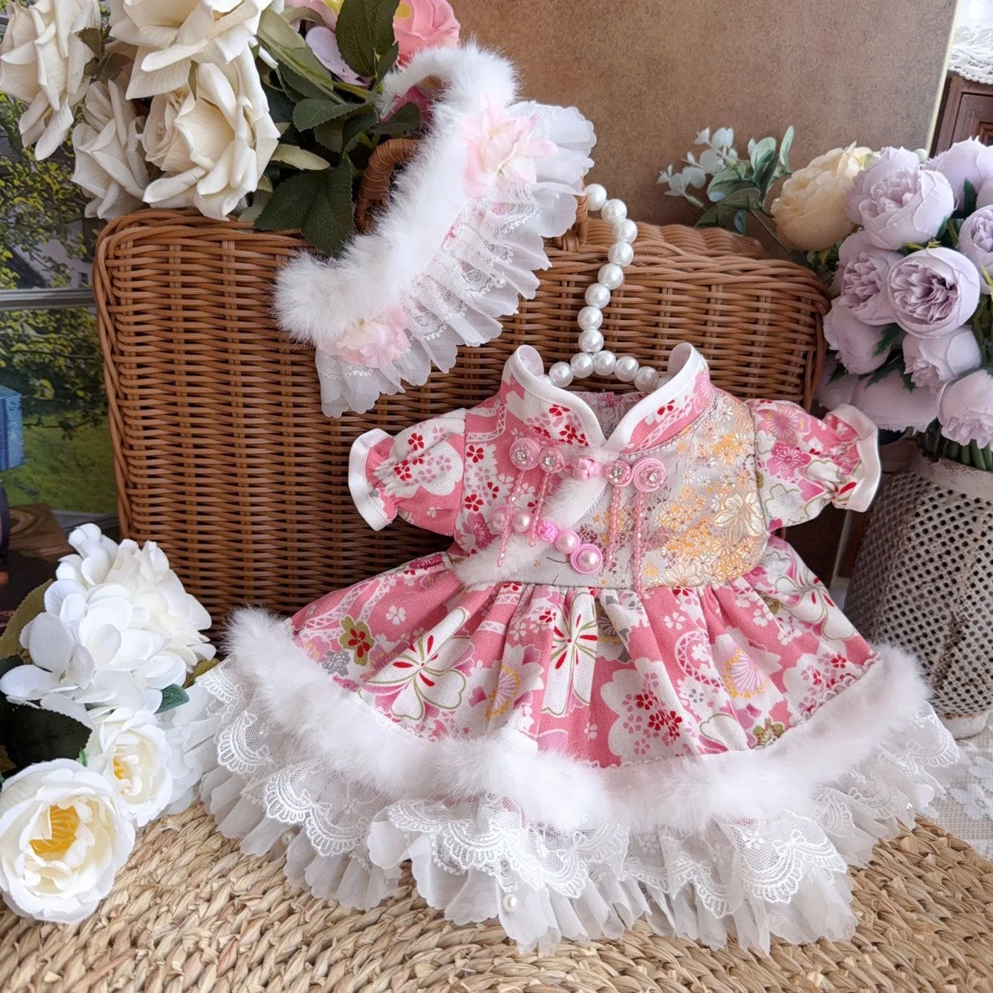 50-55cm reborn doll clothes white doll dress “Winter Snow Plum  Blossoms”, 20cm 40cm 10cm cotton doll clothes free shipping