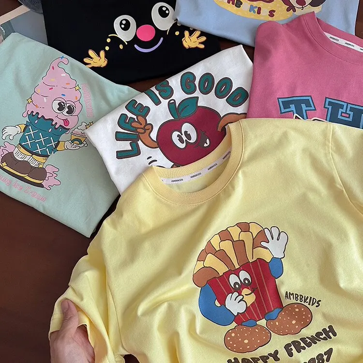 Sommer UNITIM Kinder Mädchen T-Shirts Baumwolle Cartoon Bedruckt Kleinkind Babys Mädchen Kurzarm Lässiger Rundhalsausschnitt Kinder Mädchen T-Shirt