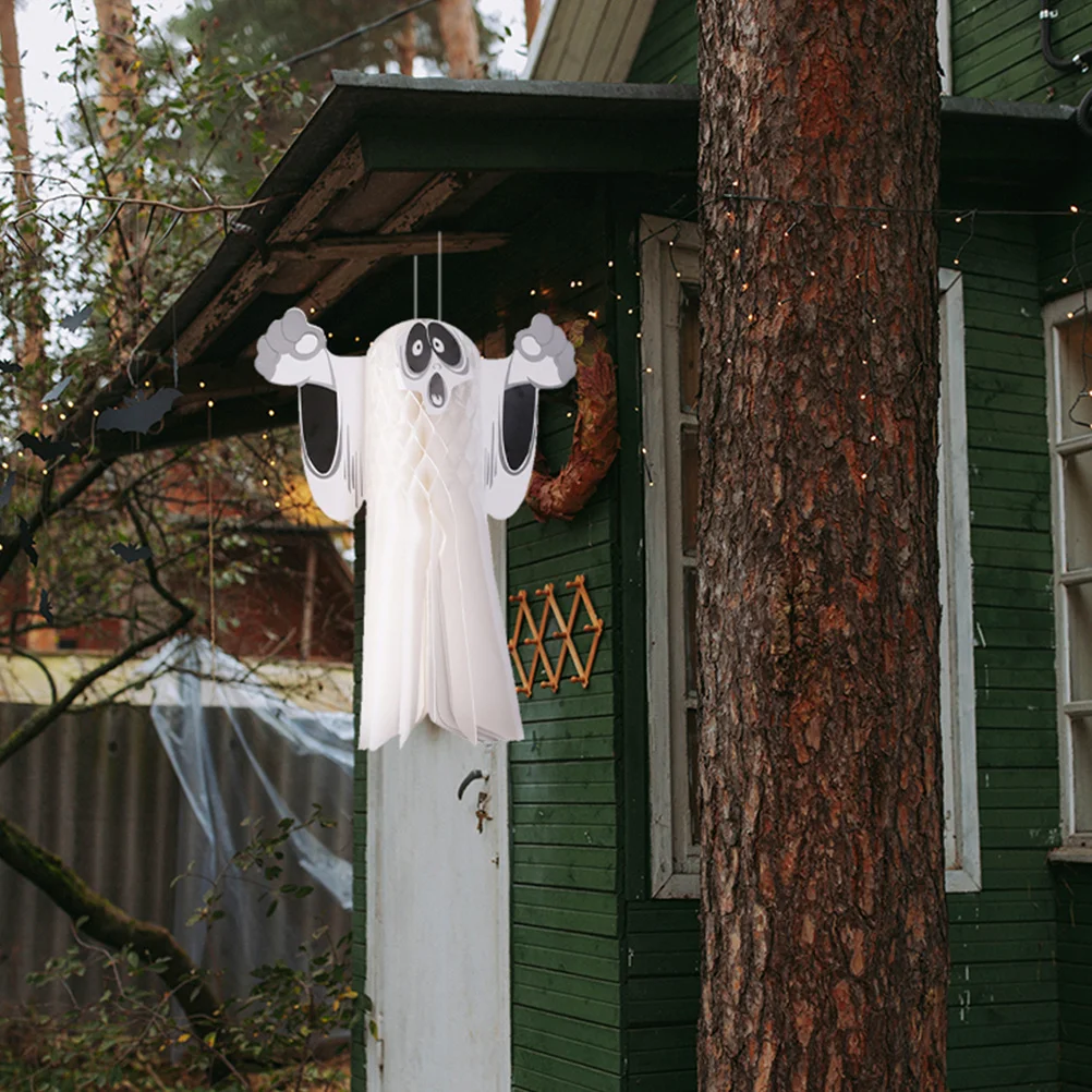 قطعتان من ديكور قرص العسل لشبح الهالوين، متين وخفيف الوزن للتعليق على الحائط، جو احتفالي واقعي، شبح معلق