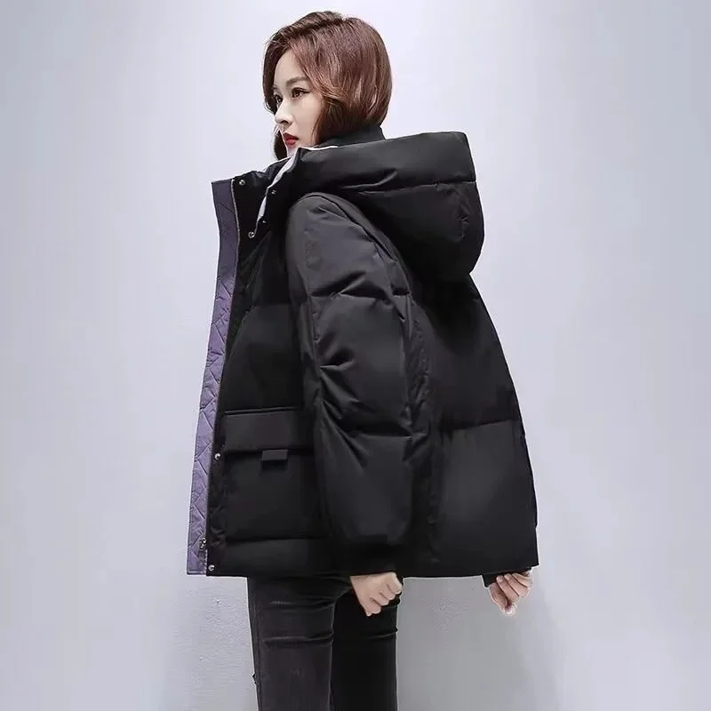 Jaqueta feminina de tamanho grande para inverno, casaco acolchoado de algodão, sobretudo casual solto, parkas curto com capuz, moda feminina, novo, 2024